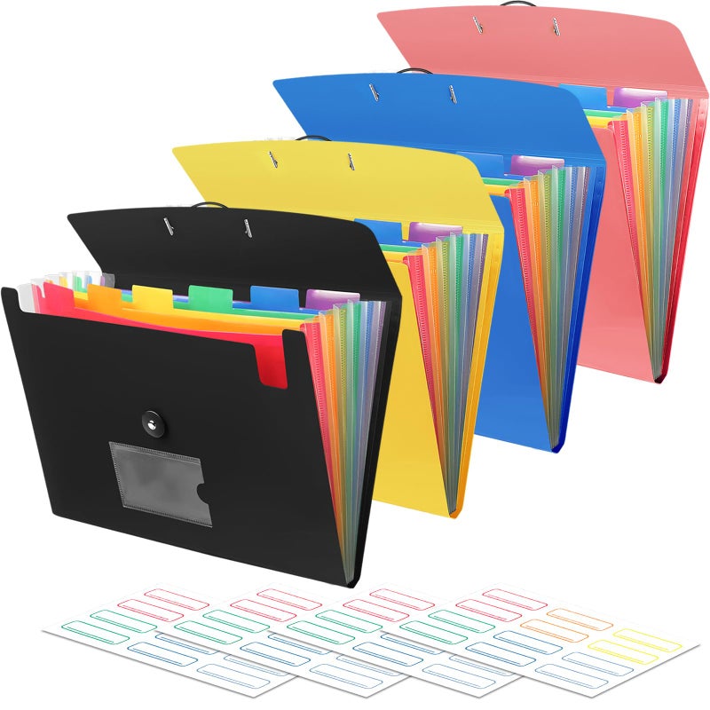 RIEJIN 4 Pack 7 Pocket Accordian File Organizer with Labels, Expanding File Folder Plastic Expandable File Folder for Documents Letter Size A4 Papers - Image 1